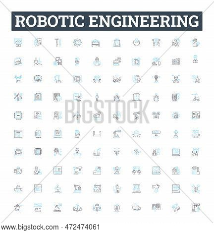 Robotic Engineering Vector Line Icons Set. Robotics, Engineering, Automation, Machines, Programming,