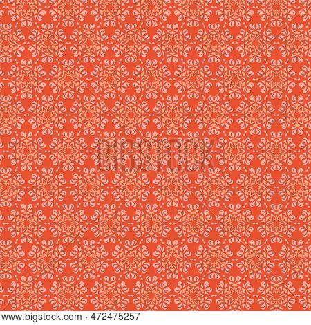 Abstract Geometric Lace-like Flowers Fabric Pattern Simple Modest Two-color Floral Ornament Warm Red