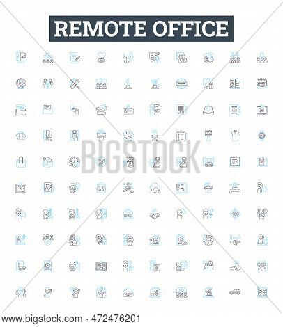 Remote Office Vector Line Icons Set. Remote, Office, Teleworking, Telecommuting, Home-based, Distrib