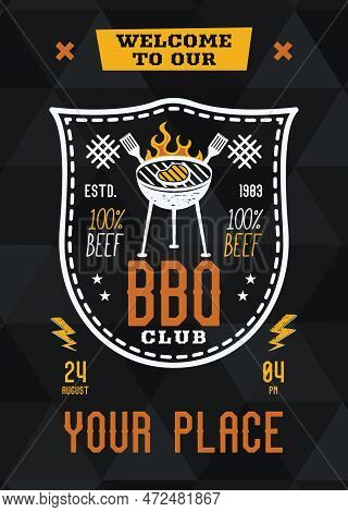 Bbq Club Invitation Flyer Template. Bbq Grill Card For Social Media Marketing. Barbecue Post Design.