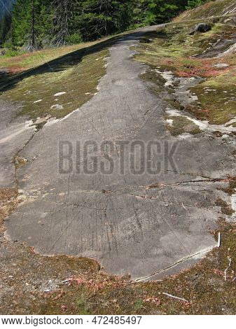 Glacial Grooves In Rock At Cowlitz Overlook, Mount Rainier National Park