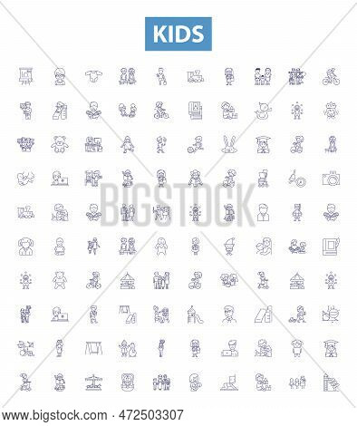 Kids Line Icons, Signs Set. Children, Toddlers, Babies, Youth, Teenagers, Infants, Nursery, Playful,