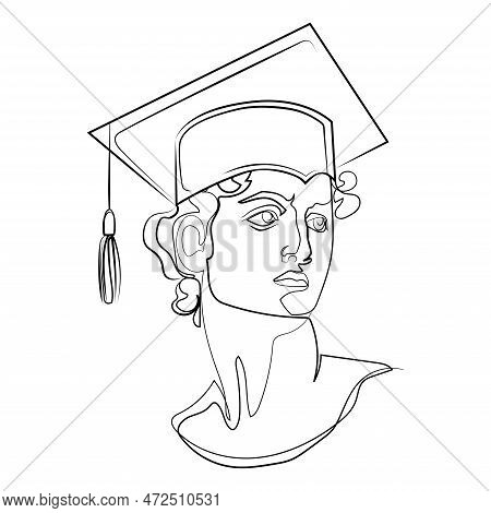 Graduation Concept. Sculpture Of Michelangelo's David In Academic Graduate Hat  With Tassel Contempo