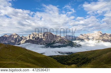 Panoramic View Of The Sexten Dolomites Mountains Or Dolomiti Di Sesto From Carnian Alps Mountains, I