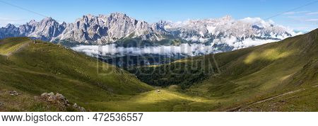 Panoramic View Of The Sexten Dolomites Mountains Or Dolomiti Di Sesto From Carnian Alps Mountains, I