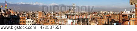 Evening Panoramic View Of Patan Or Pathan Town And Kathmandu City With Himalayas Mountains, Nepal