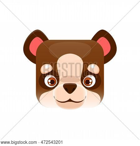 Bear Cartoon Kawaii Square Animal Face, Funny Teddy-bear Or Predator Cub Isolated Vector Character P