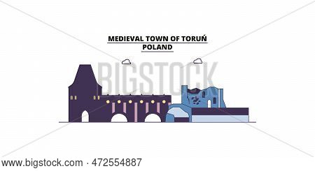 Poland, Torun City Tourism Landmarks, Vector City Travel Illustration