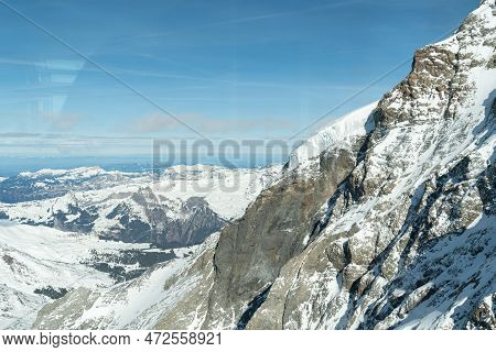 Eigergletscher, Canton Bern, Switzerland, February 11, 2023 Incredible Beautiful View Over The Snow 