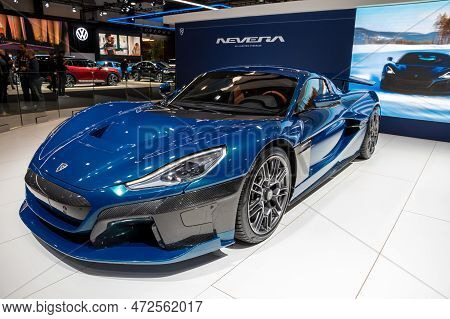 Rimac Nevera All-electric Sports Car At The Brussels Autosalon European Motor Show. Brussels, Belgiu