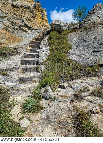 Stone Stairs In Tourist Trail. Isalo National Park In Ihorombe Region. Wilderness Landscape. Beautif