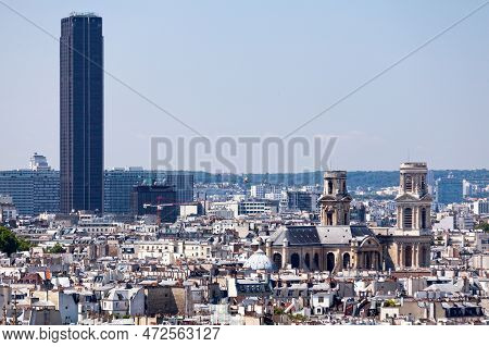 Paris, France - July 07 2017: Cityscape Of Paris With The Église Saint-sulpice In The Foreground And