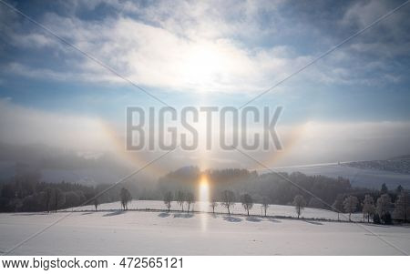 Panoramic Image Of Winter Landscape, Schmallenberg, Sauerland, Germany