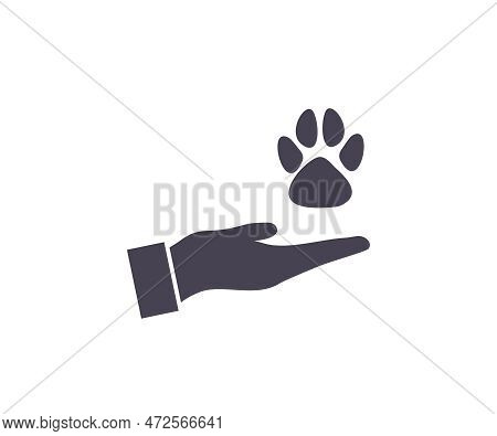 Hands Holding Paw Icon. Animal Welfare Color Icon. Pets Care Vector Design And Illustration.