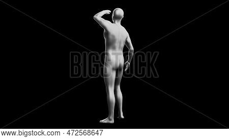 Beautiful Young Man Posing, Isolated On Black Background. 3D Illustration (rendering). Silver Manneq