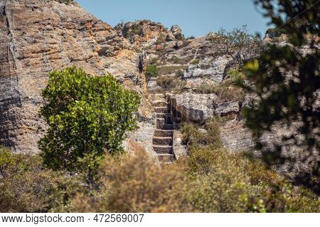 Stone Stairs In Tourist Trail. Isalo National Park In Ihorombe Region. Wilderness Landscape. Beautif