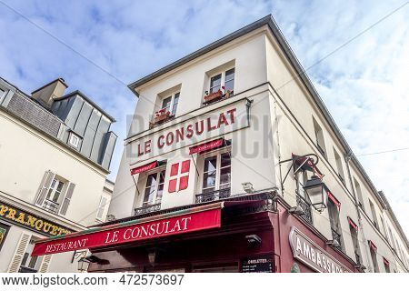 Paris, France - 6 March, 2023: View Of The Consulat In Montmartre.  The Traditional District Is Famo