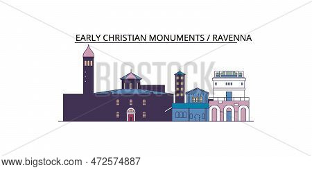 Italy, Ravenna City Tourism Landmarks, Vector City Travel Illustration