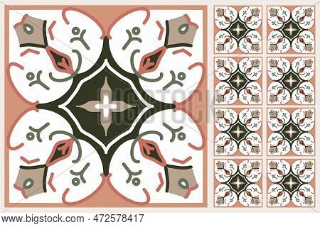 Set Of Patterned Azulejo Floor Tiles. Abstract Geometric Background. Vector Illustration, Seamless M
