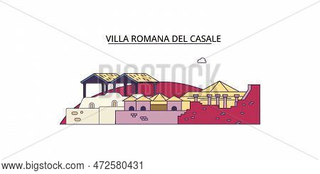 Italy, Villa Romana Del Casale Tourism Landmarks, Vector City Travel Illustration
