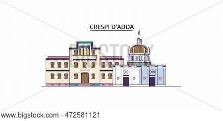 Italy, Crespi Dadda Tourism Landmarks, Vector City Travel Illustration