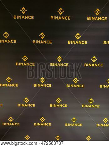 Bologna, Italy - Feb 2023: At The Fico Fair, A Billboard Advertising The Binance Meetup Event. Binan