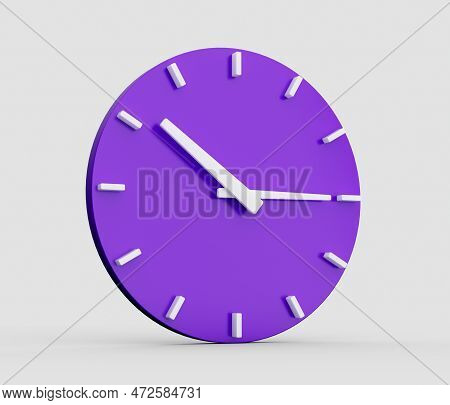 Purple Classic Wall Clock On Gray Background With Shadow. Elegant Design. 10:15 Time. 3d Illustratio