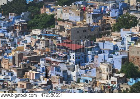 Beautiful Top View Of Jodhpur City From Mehrangarh Fort, Rajasthan, India. Jodhpur Is Called Blue Ci
