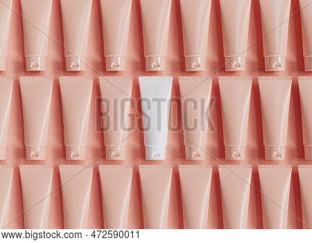 Group Of Cream Tubes Flat Lay, Cosmetic And Beauty Product Commecial Template
