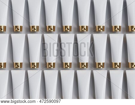 Group Of Cream Tubes Flat Lay, Cosmetic And Beauty Product Commecial Template