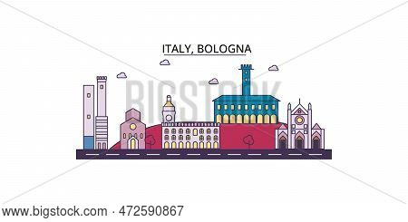 Italy, Bologna Tourism Landmarks, Vector City Travel Illustration