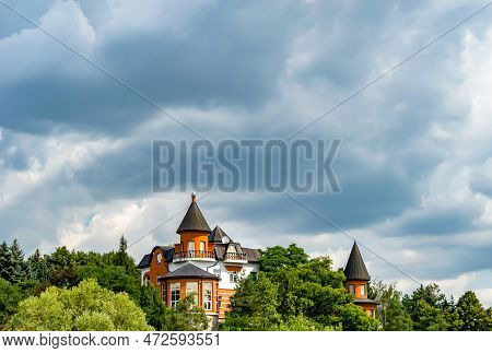 Photography On Theme Ancient Brick Castle With Large Tower