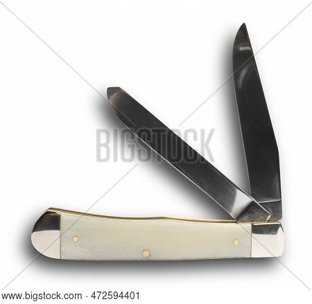 Thin Pocketknife With Dual Blades And A Bone Handle