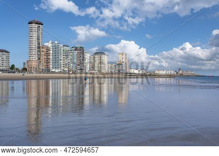 Beach And Cityscape Of Vlissingen. Provinz Zeeland In The Netherlands