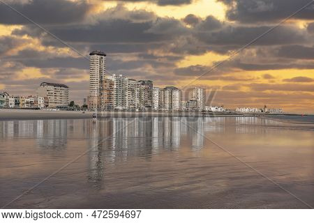 Beach And Cityscape Of Vlissingen. Provinz Zeeland In The Netherlands