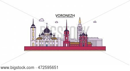 Russia, Voronezh Tourism Landmarks, Vector City Travel Illustration