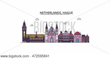 Netherlands, Hague Tourism Landmarks, Vector City Travel Illustration