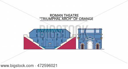 France, Orange Tourism Landmarks, Vector City Travel Illustration