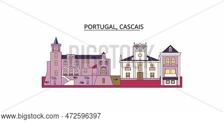 Portugal, Cascais Tourism Landmarks, Vector City Travel Illustration