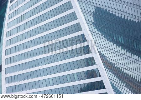 Moscow, Russia - 19 November, 2022: Close-up Of Glass Wall Of The Evolution Tower To Mibc. Noted For