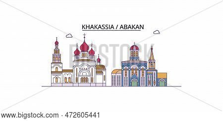 Russia, Abakan Tourism Landmarks, Vector City Travel Illustration