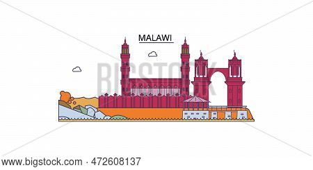 Malawi Tourism Landmarks, Vector City Travel Illustration