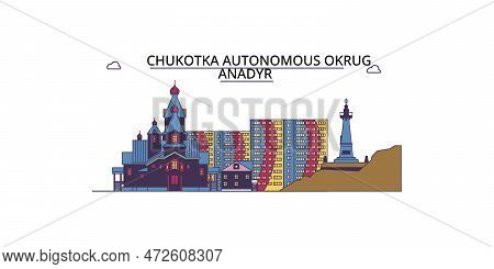 Russia, Anadyr Tourism Landmarks, Vector City Travel Illustration