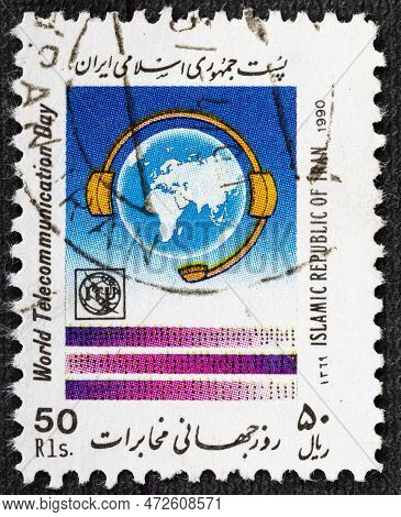 Iran - Circa 1990: A Stamp Printed In Iran Shows World Telecommunication Day, Circa 1990