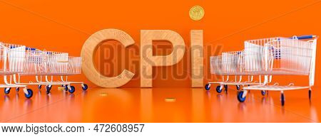 Growth Of Sales Or Growth Of Market Basket Or Consumer Price Index Concept. Cpi. Shopping Basket . 3