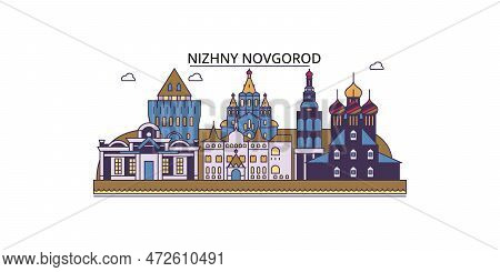 Russia, Nizhny Novgorod Tourism Landmarks, Vector City Travel Illustration