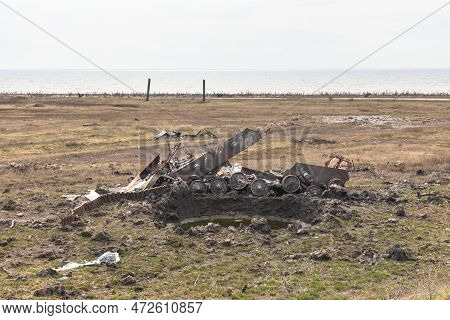 A Crater Can Be Seen From The Explosion Of A Shell That Destroyed The Russian Occupants' Military Eq