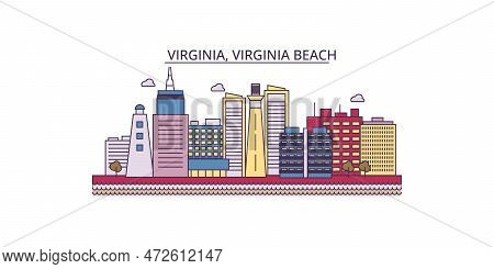 United States, Virginia Beach Tourism Landmarks, Vector City Travel Illustration