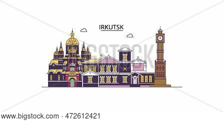 Russia, Irkutsk Tourism Landmarks, Vector City Travel Illustration