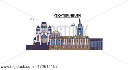 Russia, Yekaterinburg City Tourism Landmarks, Vector City Travel Illustration
